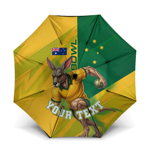 Personalized Australian Jackaroo Lawn Bowls Umbrella Kangaroo Bowler Green Yellow National Spirit Mascot Art