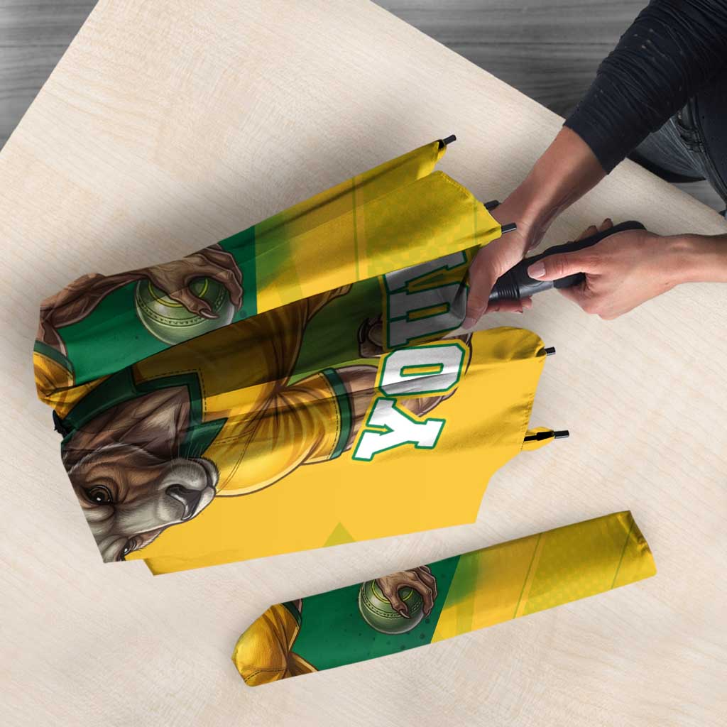 Personalized Australian Jackaroo Lawn Bowls Umbrella Kangaroo Bowler Green Yellow National Spirit Mascot Art