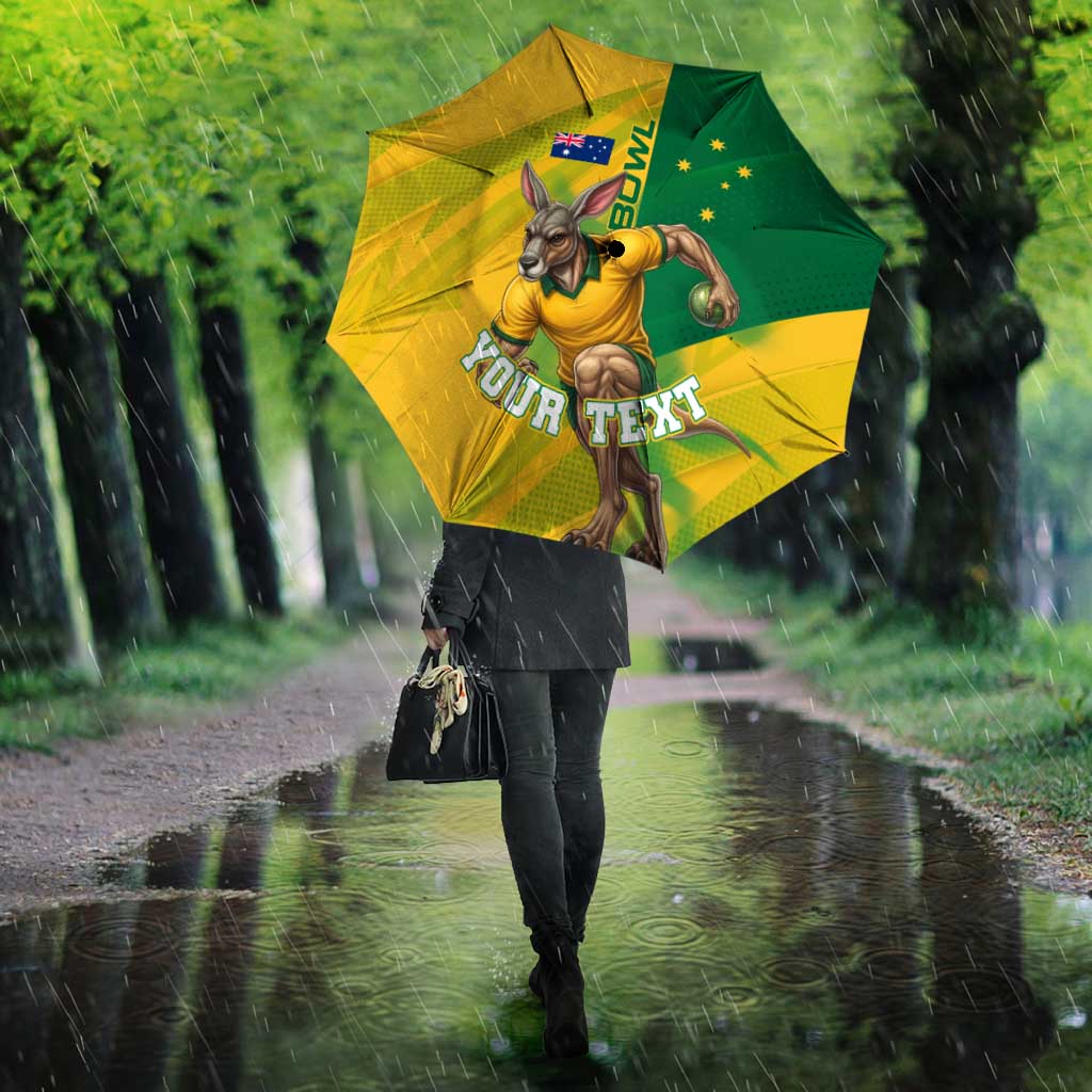 Personalized Australian Jackaroo Lawn Bowls Umbrella Kangaroo Bowler Green Yellow National Spirit Mascot Art