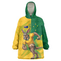 Personalized Australian Jackaroo Lawn Bowls Wearable Blanket Hoodie Kangaroo Bowler Green Yellow National Spirit Mascot Art