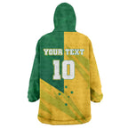 Personalized Australian Jackaroo Lawn Bowls Wearable Blanket Hoodie Kangaroo Bowler Green Yellow National Spirit Mascot Art