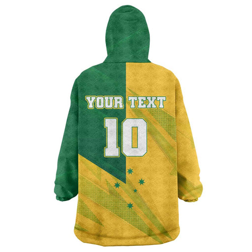 Personalized Australian Jackaroo Lawn Bowls Wearable Blanket Hoodie Kangaroo Bowler Green Yellow National Spirit Mascot Art