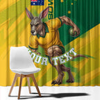 Personalized Australian Jackaroo Lawn Bowls Window Curtain Kangaroo Bowler Green Yellow National Spirit Mascot Art