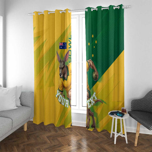 Personalized Australian Jackaroo Lawn Bowls Window Curtain Kangaroo Bowler Green Yellow National Spirit Mascot Art