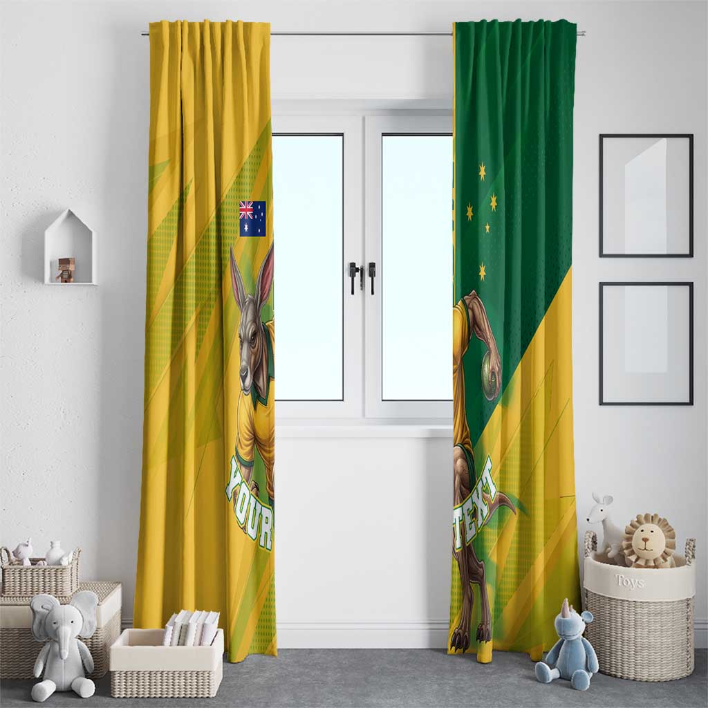 Personalized Australian Jackaroo Lawn Bowls Window Curtain Kangaroo Bowler Green Yellow National Spirit Mascot Art