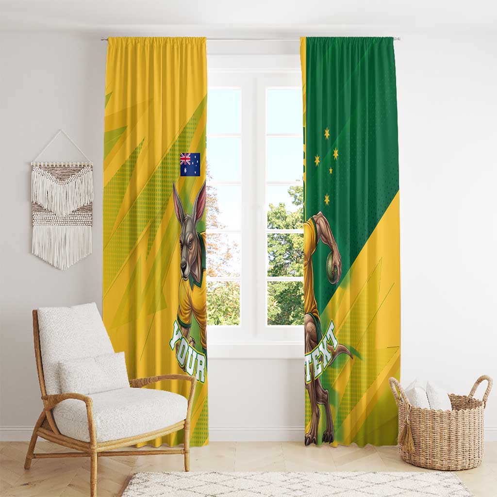 Personalized Australian Jackaroo Lawn Bowls Window Curtain Kangaroo Bowler Green Yellow National Spirit Mascot Art