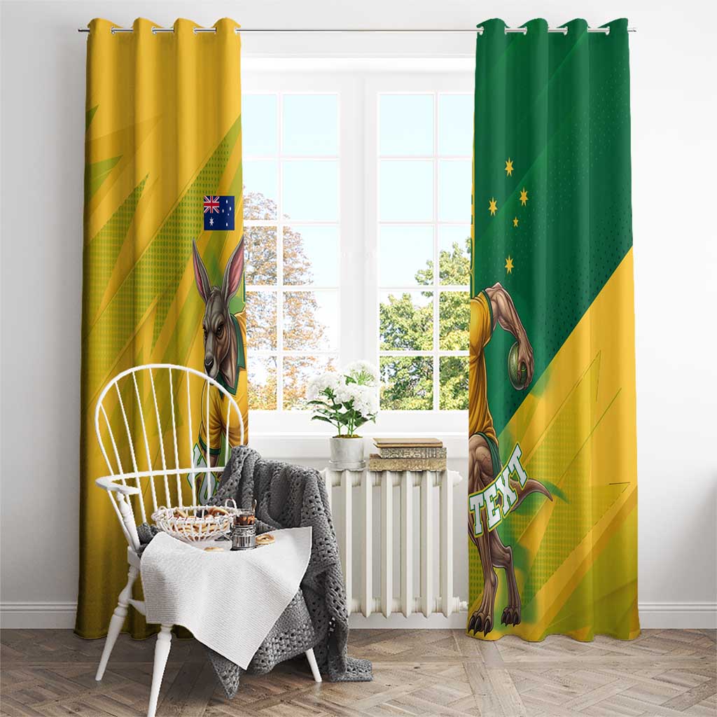 Personalized Australian Jackaroo Lawn Bowls Window Curtain Kangaroo Bowler Green Yellow National Spirit Mascot Art