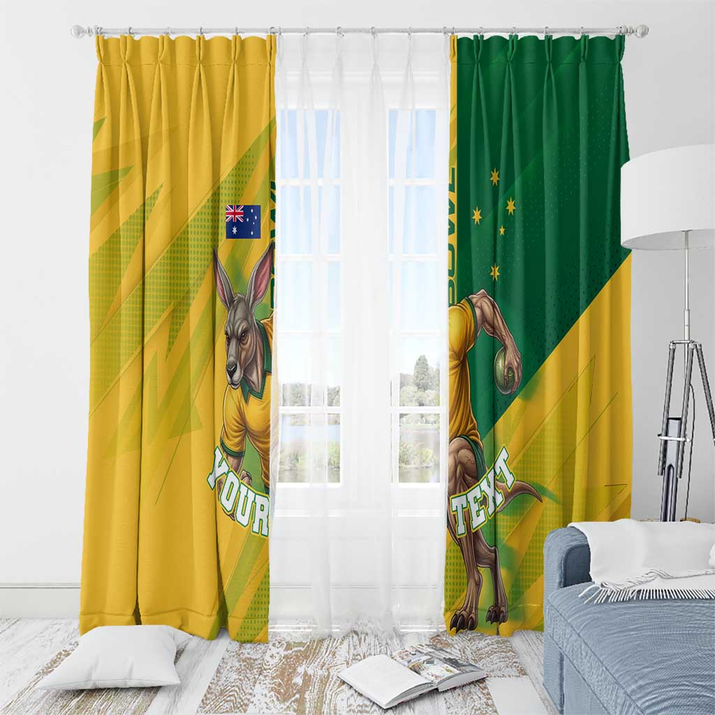 Personalized Australian Jackaroo Lawn Bowls Window Curtain Kangaroo Bowler Green Yellow National Spirit Mascot Art