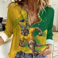 Personalized Australian Jackaroo Lawn Bowls Women Casual Shirt Kangaroo Bowler Green Yellow National Spirit Mascot Art