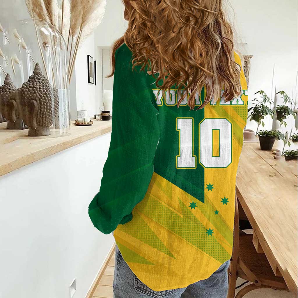 Personalized Australian Jackaroo Lawn Bowls Women Casual Shirt Kangaroo Bowler Green Yellow National Spirit Mascot Art