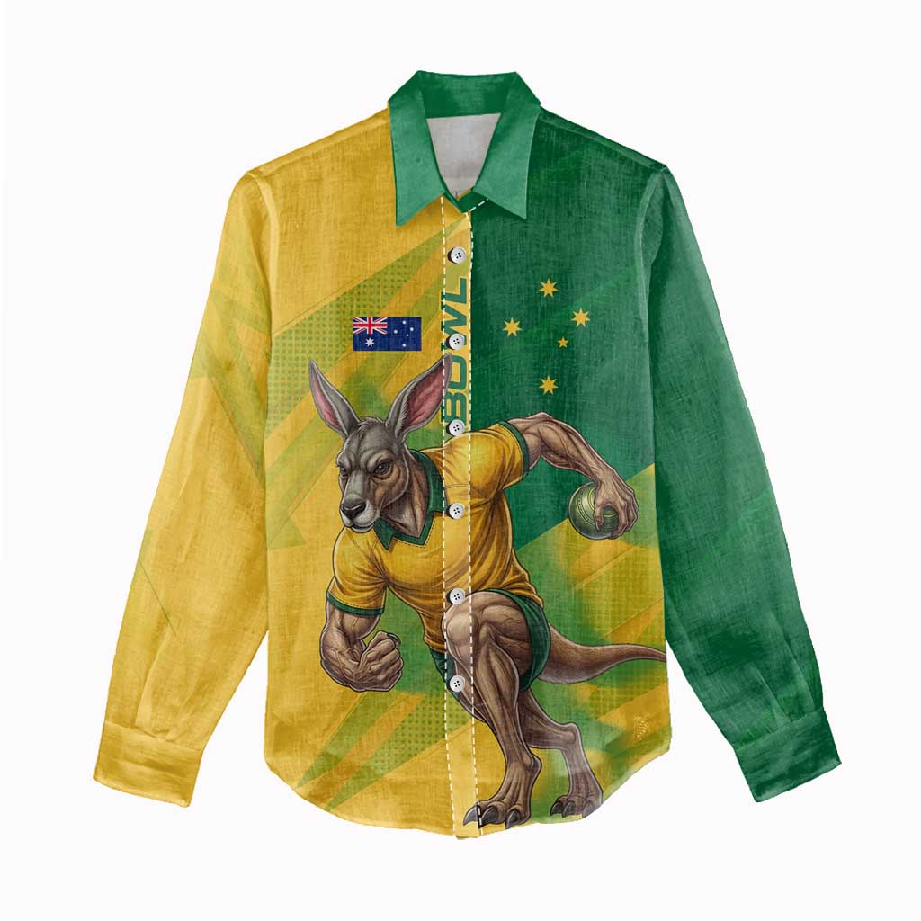 Personalized Australian Jackaroo Lawn Bowls Women Casual Shirt Kangaroo Bowler Green Yellow National Spirit Mascot Art