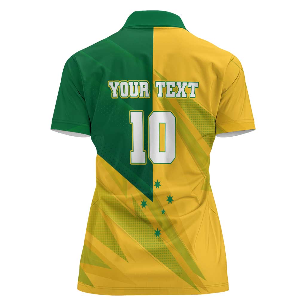Personalized Australian Jackaroo Lawn Bowls Women Polo Shirt Kangaroo Bowler Green Yellow National Spirit Mascot Art