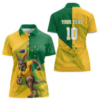Personalized Australian Jackaroo Lawn Bowls Women Polo Shirt Kangaroo Bowler Green Yellow National Spirit Mascot Art
