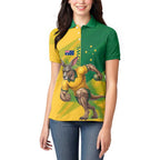 Personalized Australian Jackaroo Lawn Bowls Women Polo Shirt Kangaroo Bowler Green Yellow National Spirit Mascot Art