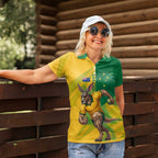 Personalized Australian Jackaroo Lawn Bowls Women Polo Shirt Kangaroo Bowler Green Yellow National Spirit Mascot Art