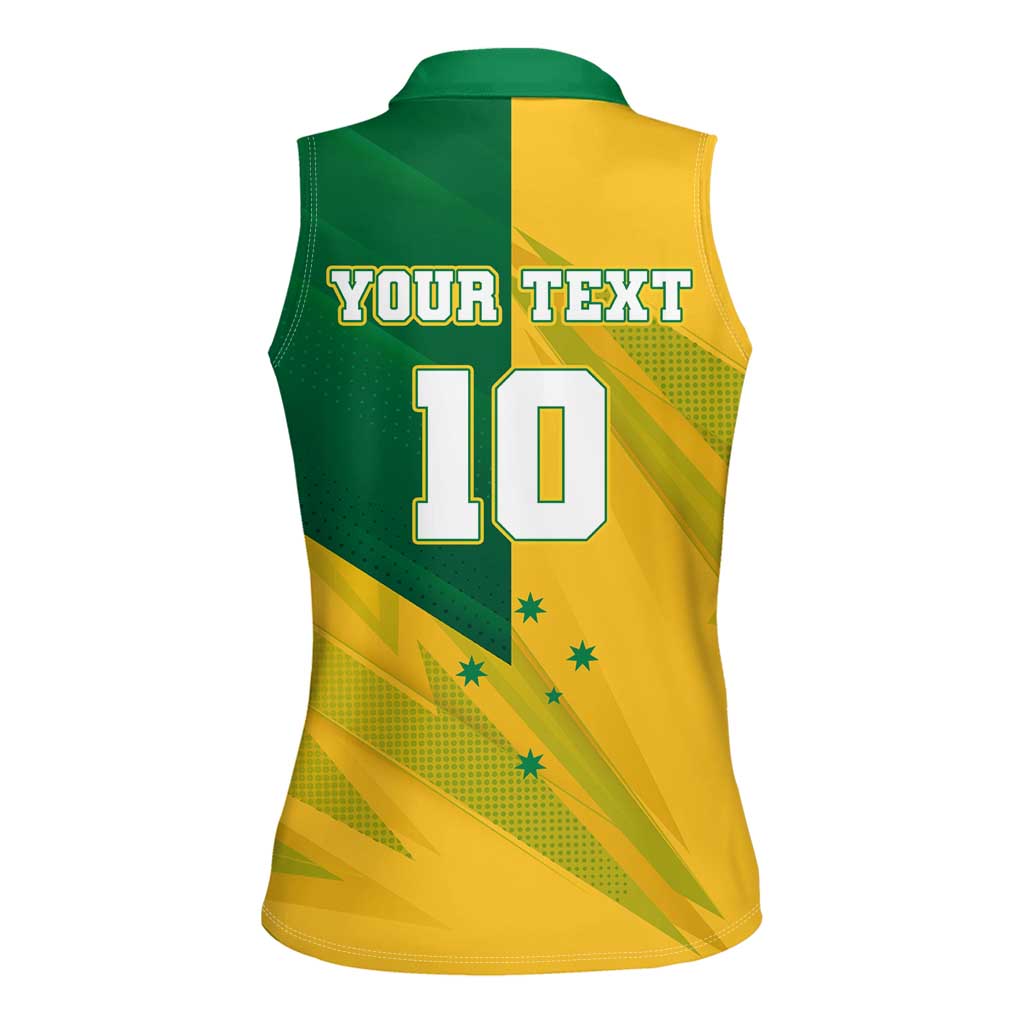Personalized Australian Jackaroo Lawn Bowls Women Sleeveless Polo Shirt Kangaroo Bowler Green Yellow National Spirit Mascot Art