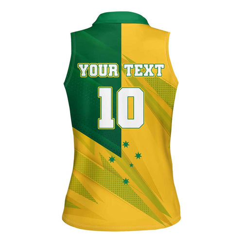 Personalized Australian Jackaroo Lawn Bowls Women Sleeveless Polo Shirt Kangaroo Bowler Green Yellow National Spirit Mascot Art