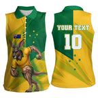 Personalized Australian Jackaroo Lawn Bowls Women Sleeveless Polo Shirt Kangaroo Bowler Green Yellow National Spirit Mascot Art