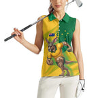 Personalized Australian Jackaroo Lawn Bowls Women Sleeveless Polo Shirt Kangaroo Bowler Green Yellow National Spirit Mascot Art