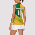Personalized Australian Jackaroo Lawn Bowls Women Sleeveless Polo Shirt Kangaroo Bowler Green Yellow National Spirit Mascot Art