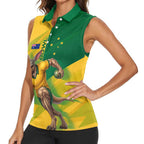 Personalized Australian Jackaroo Lawn Bowls Women Sleeveless Polo Shirt Kangaroo Bowler Green Yellow National Spirit Mascot Art