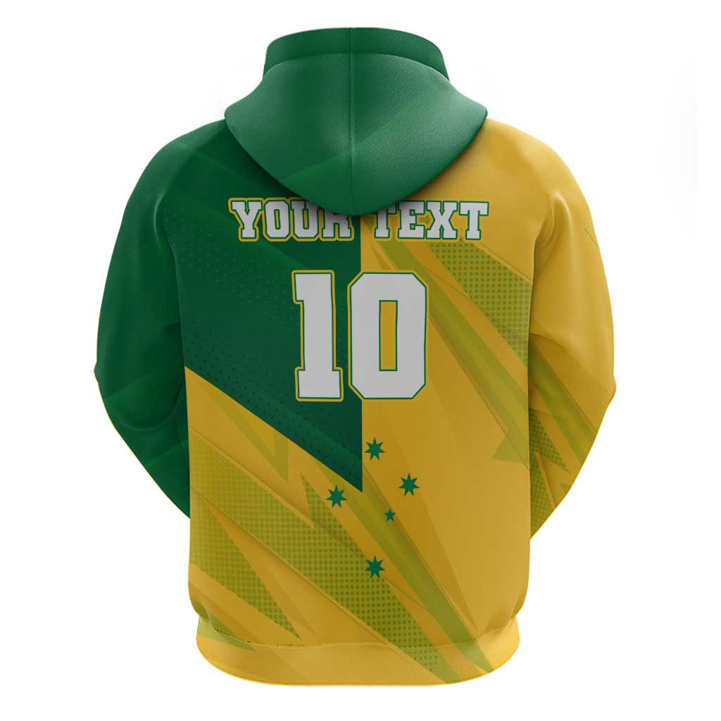 Personalized Australian Jackaroo Lawn Bowls Zip Hoodie Kangaroo Bowler Green Yellow National Spirit Mascot Art