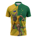 Personalized Australian Jackaroo Lawn Bowls Zipper Polo Shirt Kangaroo Bowler Green Yellow National Spirit Mascot Art