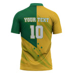 Personalized Australian Jackaroo Lawn Bowls Zipper Polo Shirt Kangaroo Bowler Green Yellow National Spirit Mascot Art