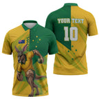 Personalized Australian Jackaroo Lawn Bowls Zipper Polo Shirt Kangaroo Bowler Green Yellow National Spirit Mascot Art