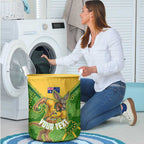 Personalized Australian Jackaroo Lawn Bowls Laundry Basket Kangaroo Athlete Indigenous Pattern Green Yellow Sports Mascot