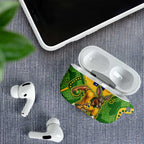 Personalized Australian Jackaroo Lawn Bowls AirPods Case Kangaroo Athlete Indigenous Pattern Green Yellow Sports Mascot