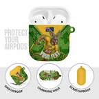Personalized Australian Jackaroo Lawn Bowls AirPods Case Kangaroo Athlete Indigenous Pattern Green Yellow Sports Mascot