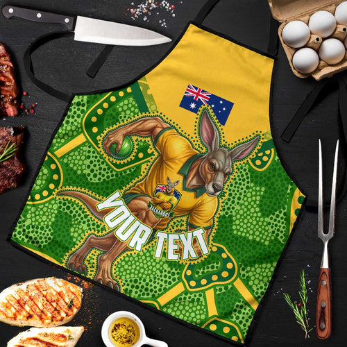 Personalized Australian Jackaroo Lawn Bowls Apron Kangaroo Athlete Indigenous Pattern Green Yellow Sports Mascot