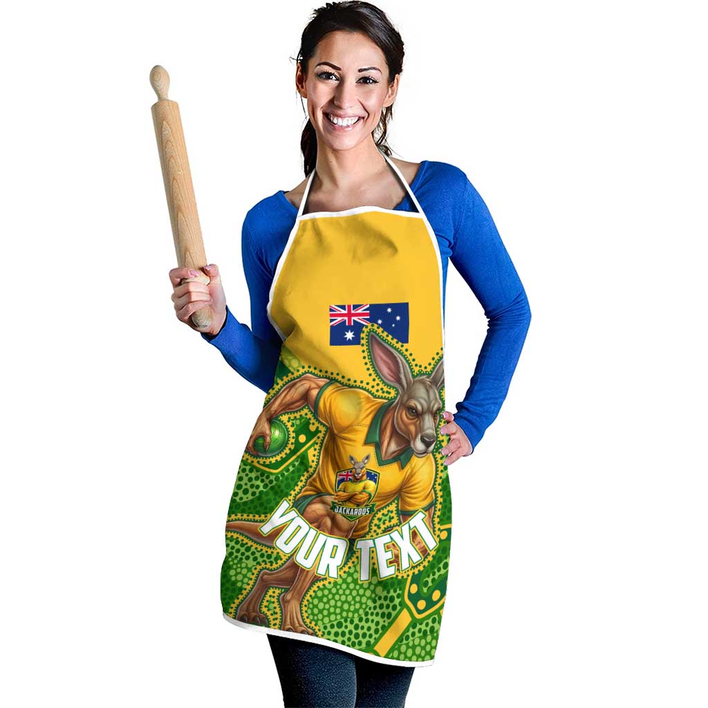 Personalized Australian Jackaroo Lawn Bowls Apron Kangaroo Athlete Indigenous Pattern Green Yellow Sports Mascot