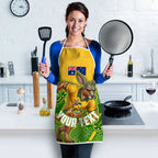 Personalized Australian Jackaroo Lawn Bowls Apron Kangaroo Athlete Indigenous Pattern Green Yellow Sports Mascot