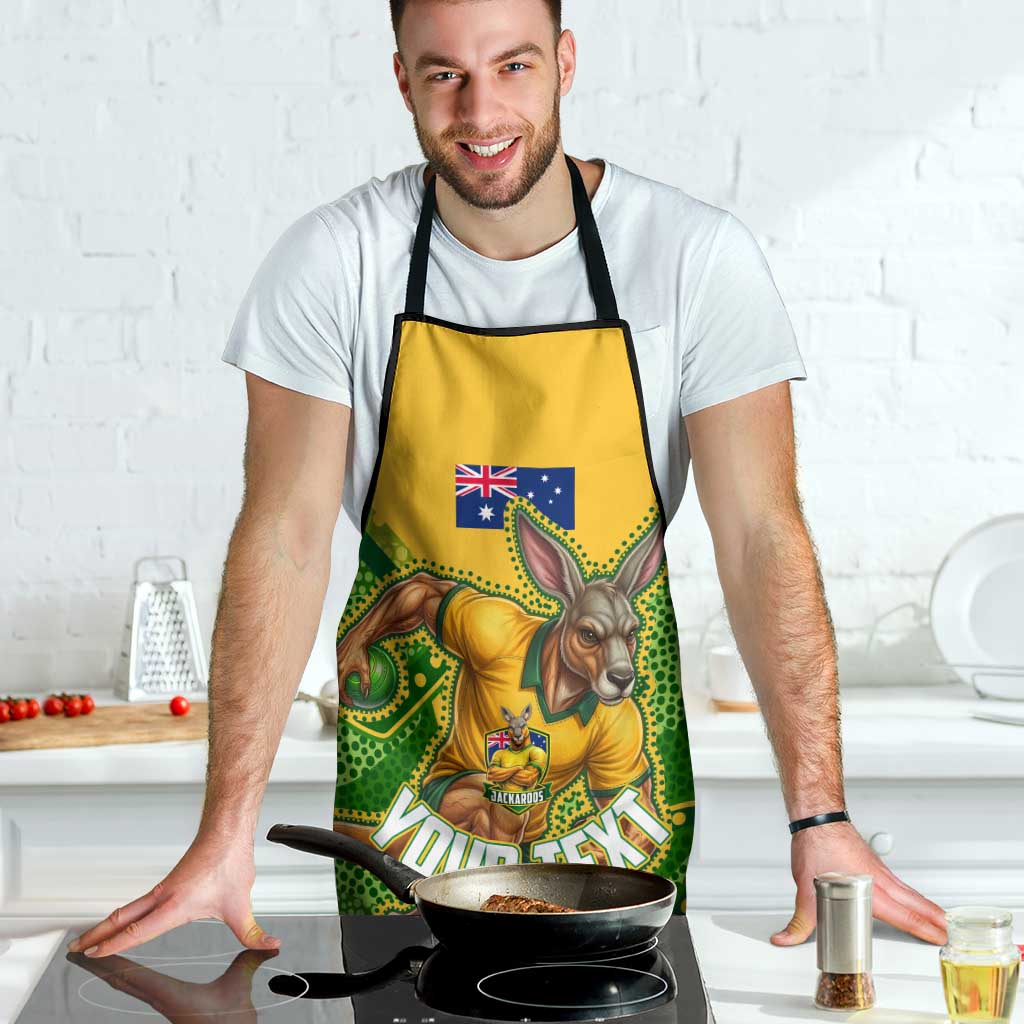 Personalized Australian Jackaroo Lawn Bowls Apron Kangaroo Athlete Indigenous Pattern Green Yellow Sports Mascot