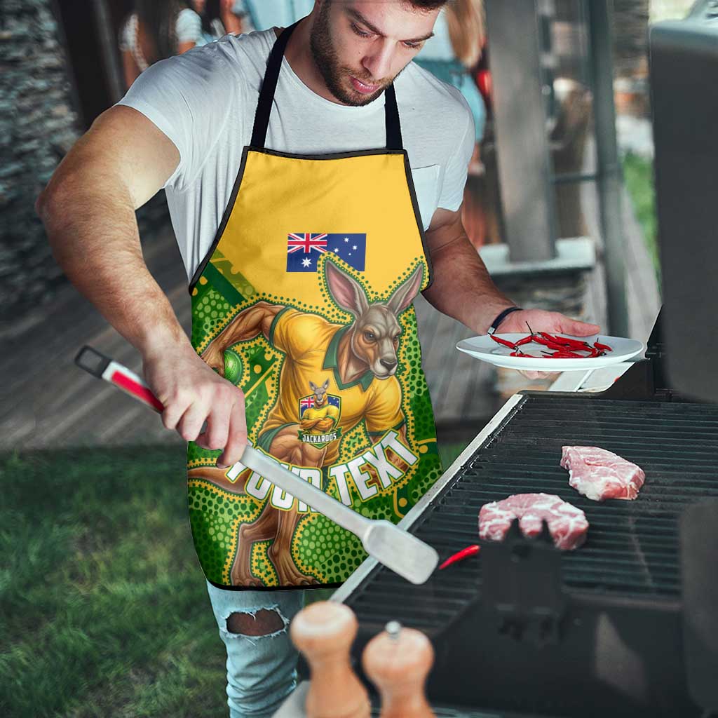 Personalized Australian Jackaroo Lawn Bowls Apron Kangaroo Athlete Indigenous Pattern Green Yellow Sports Mascot