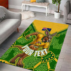 Personalized Australian Jackaroo Lawn Bowls Area Rug Kangaroo Athlete Indigenous Pattern Green Yellow Sports Mascot