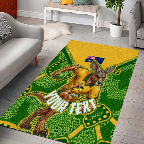 Personalized Australian Jackaroo Lawn Bowls Area Rug Kangaroo Athlete Indigenous Pattern Green Yellow Sports Mascot