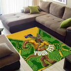 Personalized Australian Jackaroo Lawn Bowls Area Rug Kangaroo Athlete Indigenous Pattern Green Yellow Sports Mascot