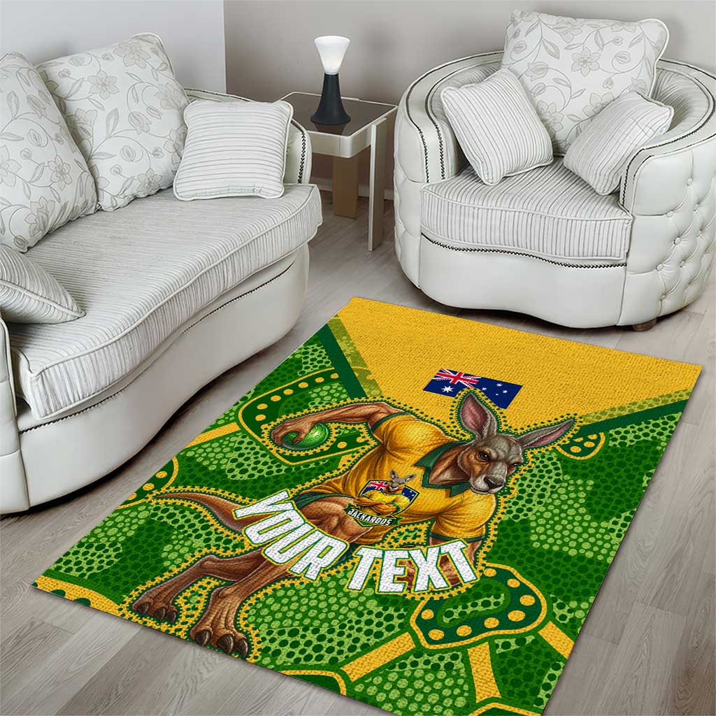 Personalized Australian Jackaroo Lawn Bowls Area Rug Kangaroo Athlete Indigenous Pattern Green Yellow Sports Mascot