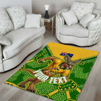 Personalized Australian Jackaroo Lawn Bowls Area Rug Kangaroo Athlete Indigenous Pattern Green Yellow Sports Mascot