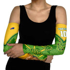 Personalized Australian Jackaroo Lawn Bowls Arm Sleeves Kangaroo Athlete Indigenous Pattern Green Yellow Sports Mascot