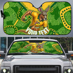 Personalized Australian Jackaroo Lawn Bowls Auto Sun Shade Kangaroo Athlete Indigenous Pattern Green Yellow Sports Mascot