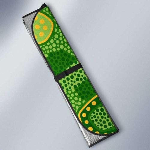 Personalized Australian Jackaroo Lawn Bowls Auto Sun Shade Kangaroo Athlete Indigenous Pattern Green Yellow Sports Mascot