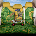 Personalized Australian Jackaroo Lawn Bowls Back Car Seat Cover Kangaroo Athlete Indigenous Pattern Green Yellow Sports Mascot