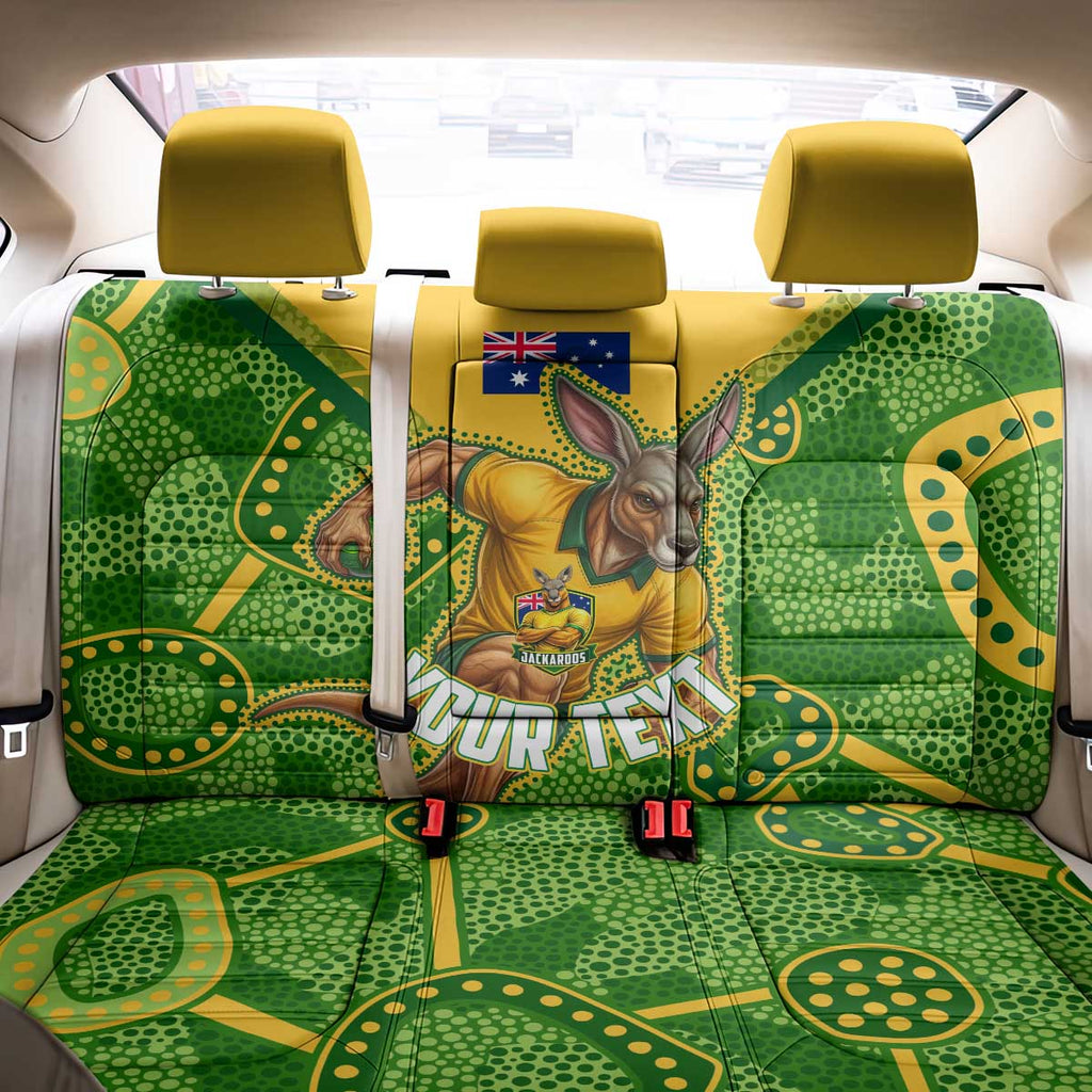 Personalized Australian Jackaroo Lawn Bowls Back Car Seat Cover Kangaroo Athlete Indigenous Pattern Green Yellow Sports Mascot