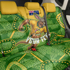 Personalized Australian Jackaroo Lawn Bowls Back Car Seat Cover Kangaroo Athlete Indigenous Pattern Green Yellow Sports Mascot