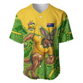 Personalized Australian Jackaroo Lawn Bowls Baseball Jersey Kangaroo Athlete Indigenous Pattern Green Yellow Sports Mascot