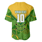 Personalized Australian Jackaroo Lawn Bowls Baseball Jersey Kangaroo Athlete Indigenous Pattern Green Yellow Sports Mascot